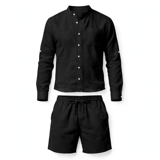 Barnaby Hensley | White Linen Look Shirt And Shorts Set For Men