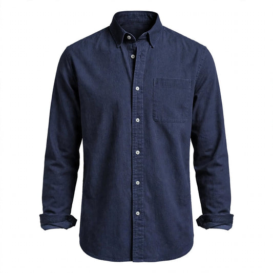 Patrick Young | Navy Long Sleeve Linen Look Shirt For Men