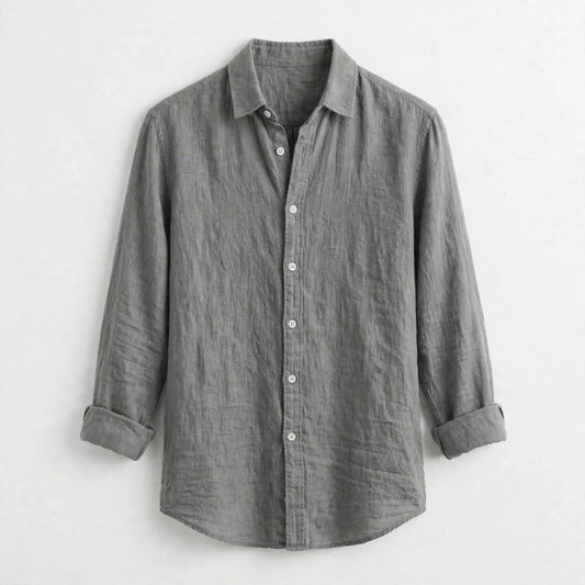 Ethan Brown | Grey Linen Look Button Down Shirt For Men