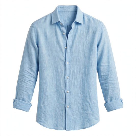 Ned Ashwood | Light Blue Relaxed Linen Look Shirt For Men