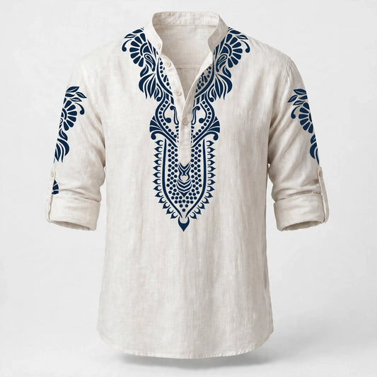 Finlay Newbury | Printed Band Collar Beach Shirt For Men