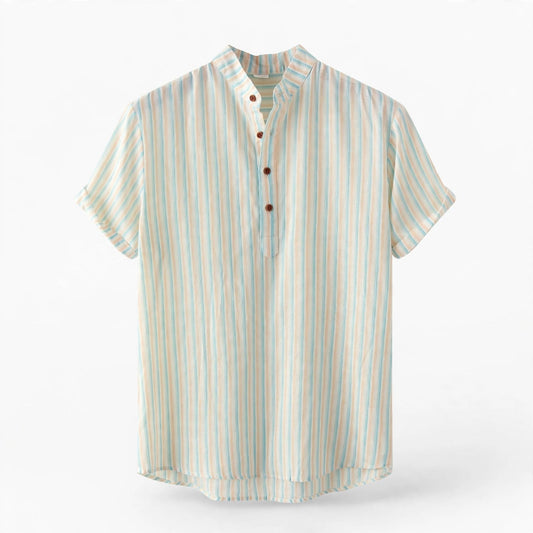 Ellis Mowbray | Striped Band Collar Shirt For Men