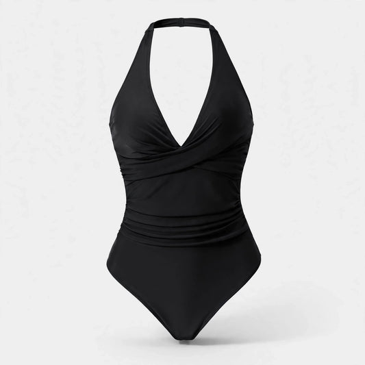 Jorja Hollowell | Black Ruched V-Neck Swimsuit For Women