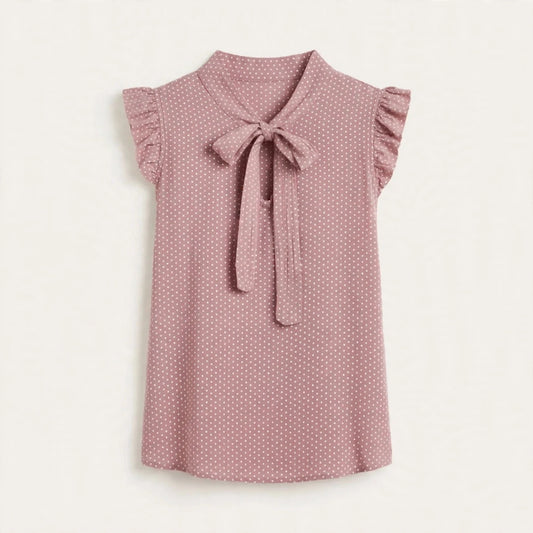 Flora Carrick | Pink Swiss Dot Bow Blouse For Women
