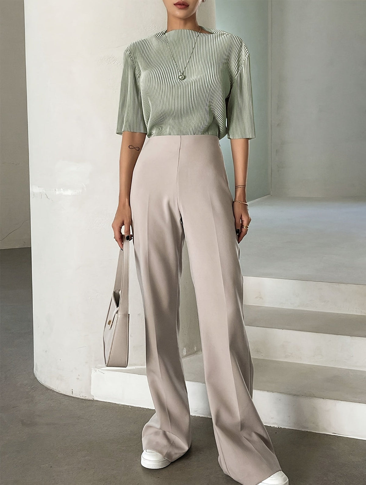 Annabelle Winslow | Pleated Satin Blouse With Mock Neck For Women