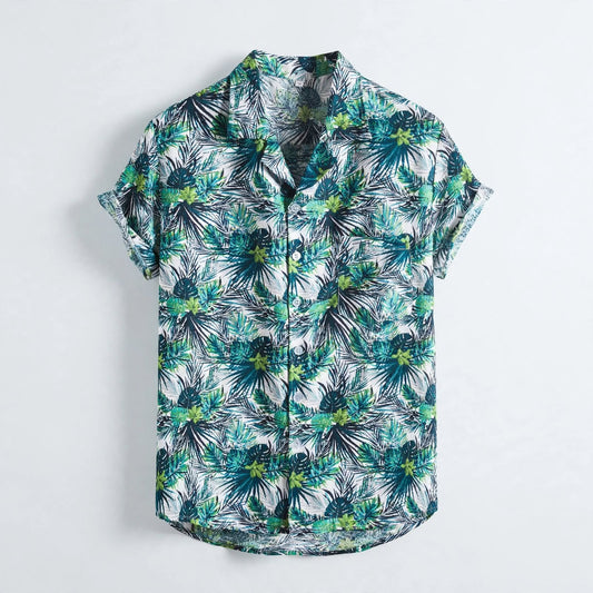 Wilfred Kearsley | Black Fern Print Beach Shirt For Men
