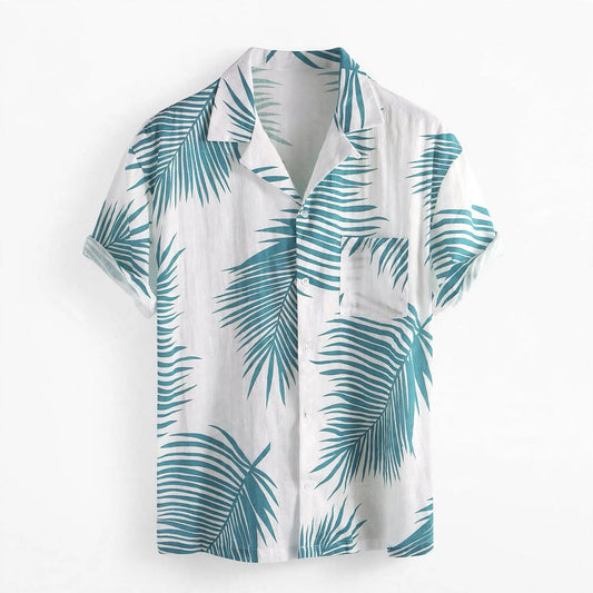 Zachariah Ledbury | White Palm Print Hawaiian Shirt For Men
