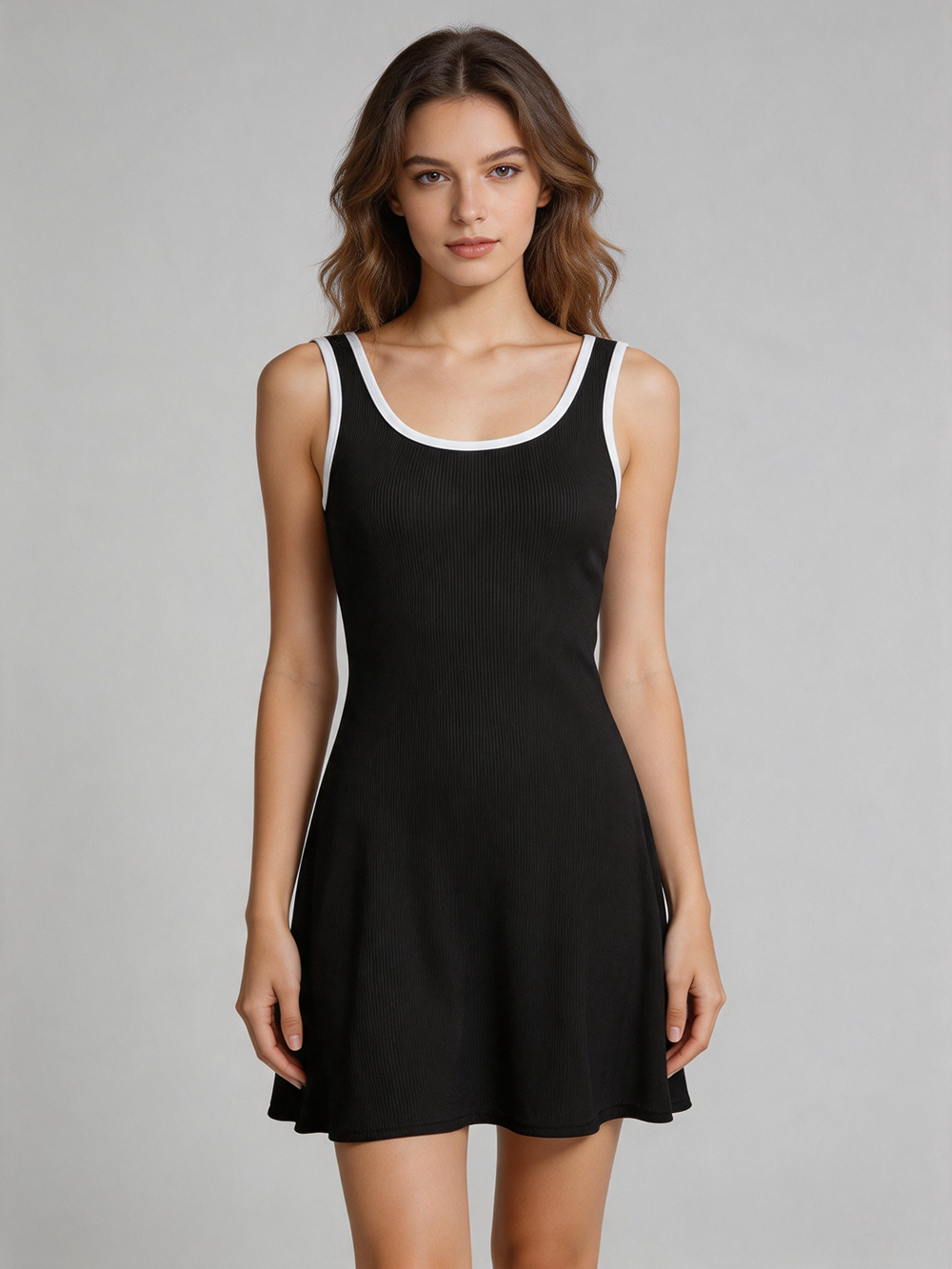 Ella Cooper | Ribbed Summer Dress With Contrast Trim For Women