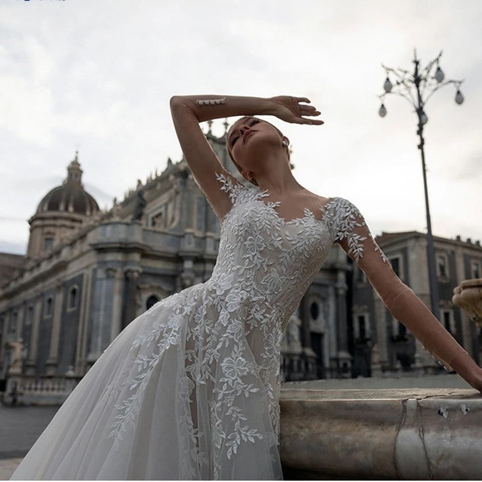 Phoebe Sinclair | Lace Tulle A-Line Wedding Gown For Women