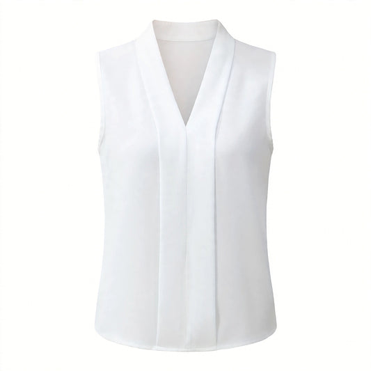 Talia Blythe | White Sleeveless V-Neck Blouse For Women