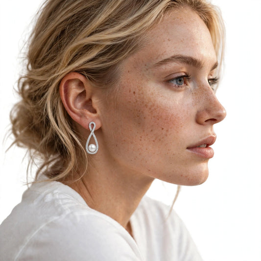 Imre Colecombe | Infinity Crystal Pearl Earrings For Women