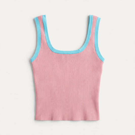 Dahlia Dunlop | Pink Ribbed Colourblock Tank Top For Women