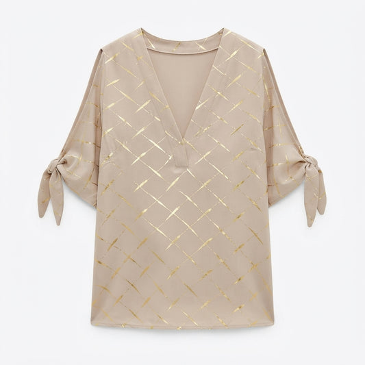 Nora Ashworth | Cold-Shoulder Metallic Print Blouse For Women
