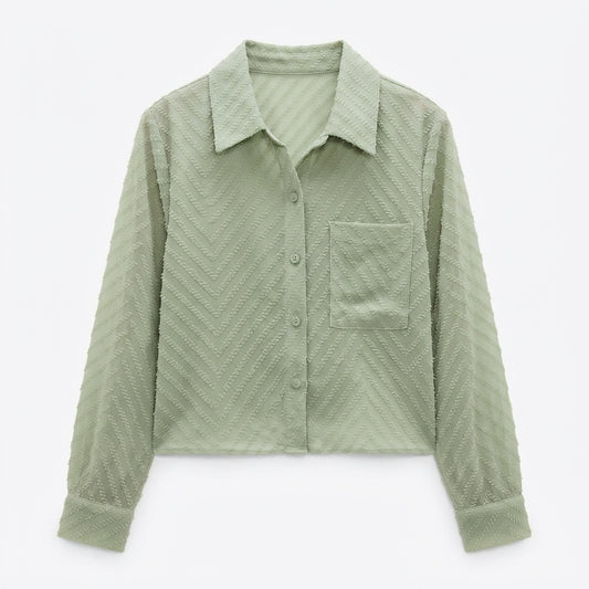 Bianca Sutherland | Chevron Textured Blouse With Collar For Women