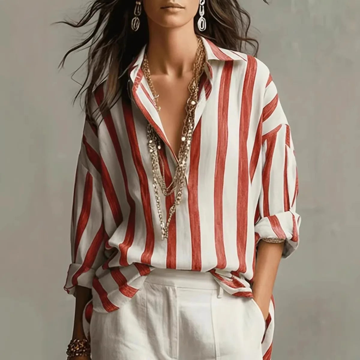 Millie Ashford | Striped Linen Blouse With Collar For Women