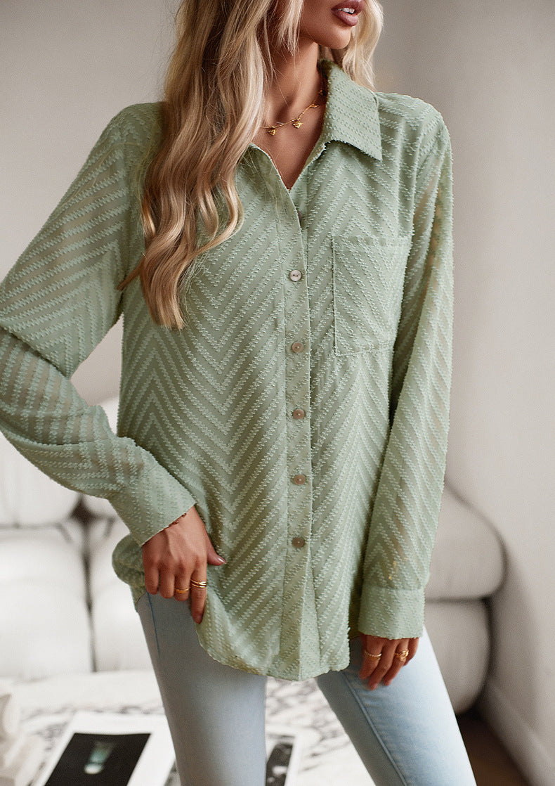 Bianca Sutherland | Chevron Textured Blouse With Collar For Women