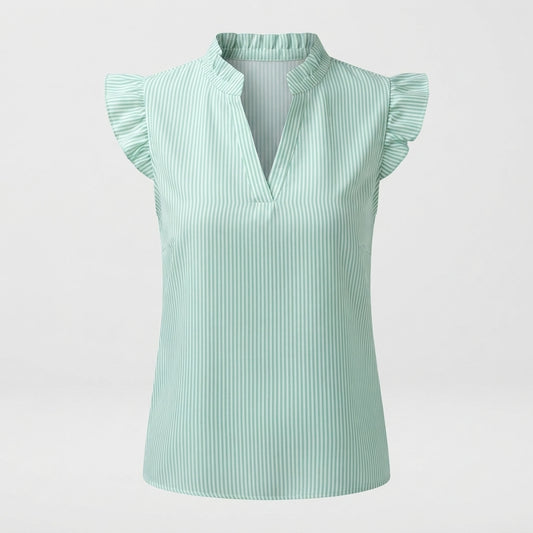 Sadie Delaney | Striped V-Neck Blouse With Ruffle Sleeves