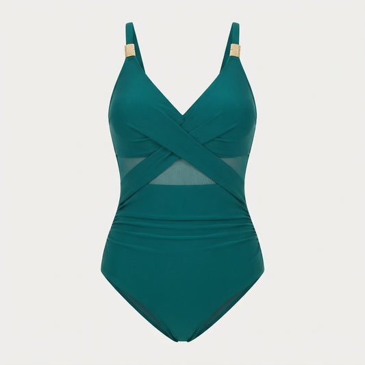 Annis Rawlings | Teal Cross Front Mesh Swimsuit For Women