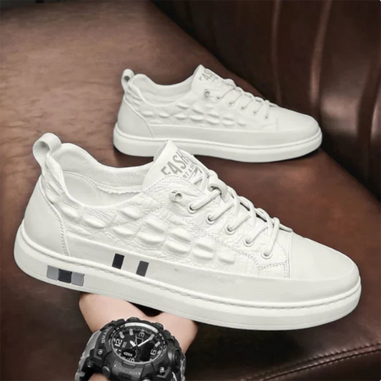 Bodhi Barlow | White Textured Leather Trainers For Men