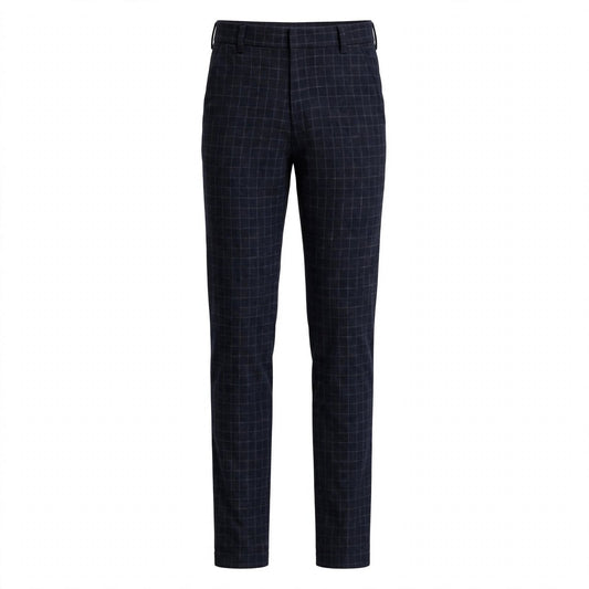 Casper Endsleigh | Navy Plaid Linen Look Trousers For Men