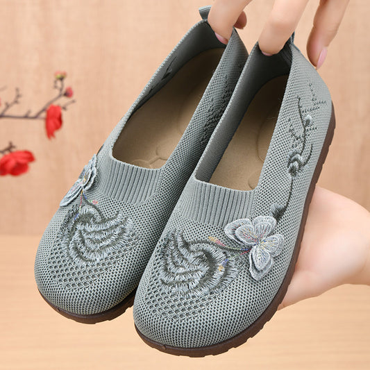 Kendra Newstead | Sage Knit Butterfly Embroidered Mary Janes For Women
