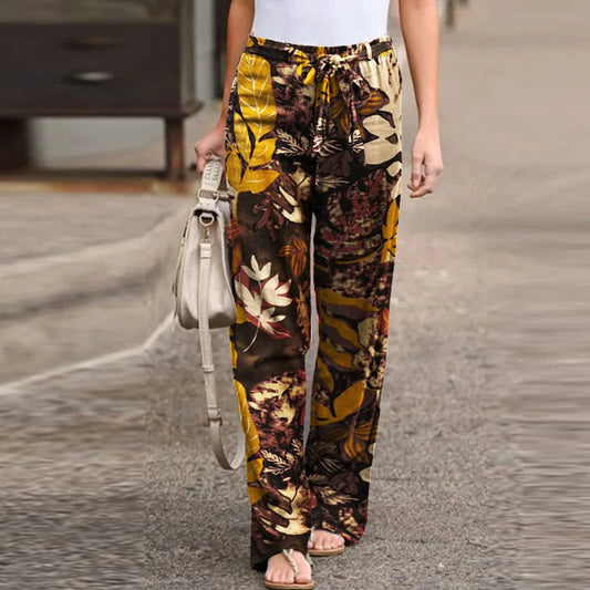 Dorothea Kingsmill | Black Floral Linen Look Summer Pants For Women