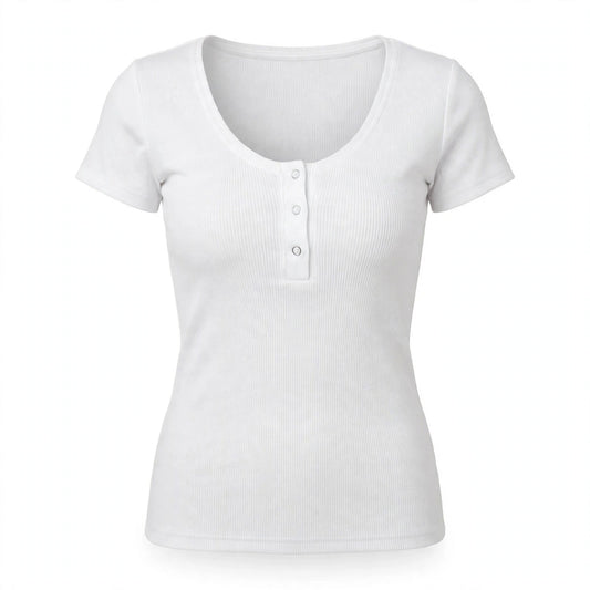 Jemima Ackland | Light Blue Ribbed Henley Top For Women