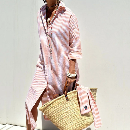Esme Fairbrother | Pink Striped Longline Shirt Dress For Women