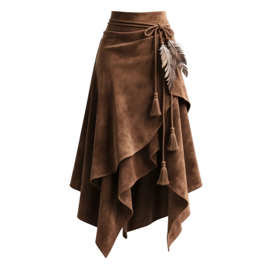 Yvette Saltmarsh | Brown Suede Asymmetric Wrap Skirt For Women