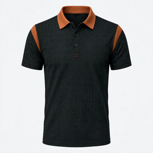 Dominic Fitzgerald | Black Polo Shirt With Tan Contrast Panels For Men