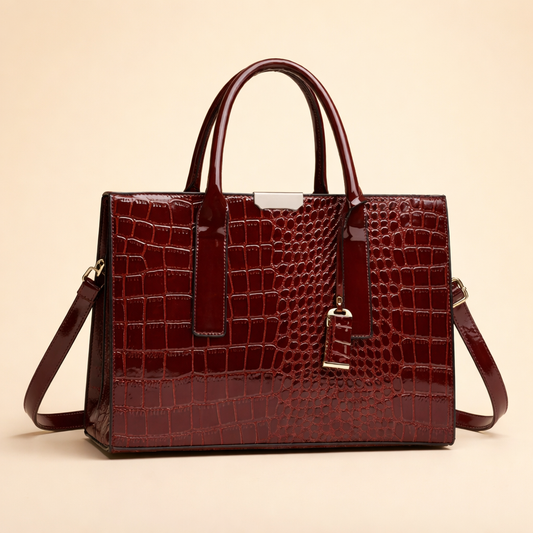 Georgette Pemberton | Red Croc Structured Tote Bag For Women