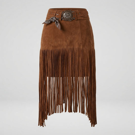 Harper Redmond | Suede Fringe Midi Skirt For Women