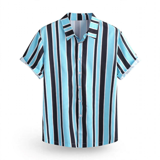 Horace Underhill | Light Blue Striped Camp Collar Shirt For Men