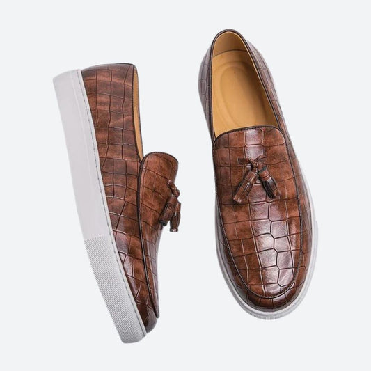 Hunter Gower | Black Croc Effect Tassel Loafers For Men