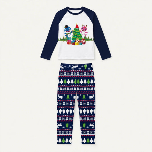 Jolly Tide | Navy Shark Tree Print Christmas Pyjamas Unisex & Family