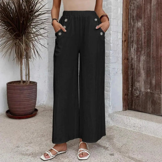 Lilian Ravenscroft | Navy Linen Look Wide-Leg Pants For Women