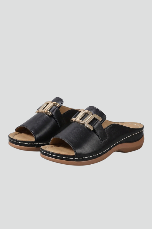 Lucy Langford | Leather Buckle Slide Sandals For Women