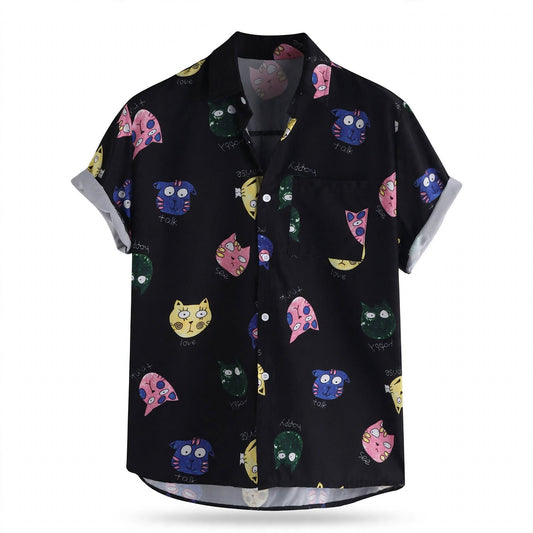 Magnus Brixham | Cat Print Short Sleeve Shirt For Men