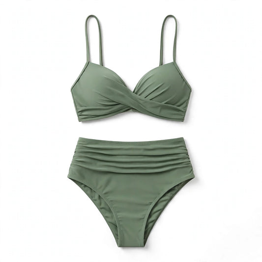 Maude Quenby | Olive Twist Front High Waist Bikini For Women