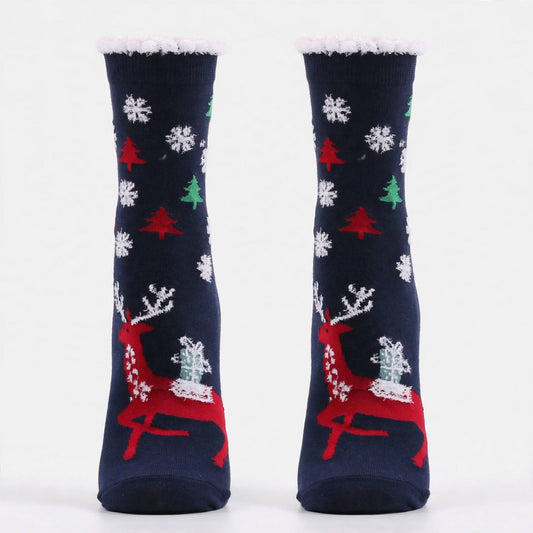 Merry Toes | Navy Santa Print Christmas Socks For Women