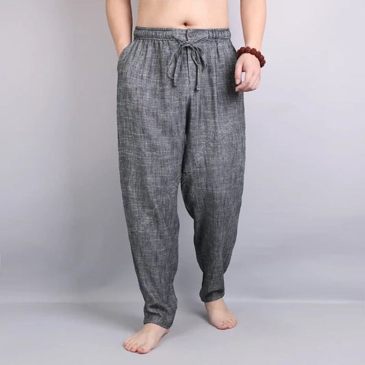 Noel Tarrant | Grey Linen Look Harem Trousers For Men