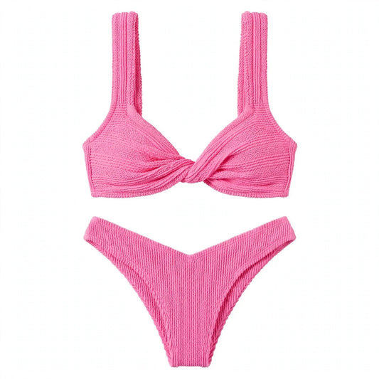 Noor Ravensby | Pink Textured Two Piece Bikini For Women