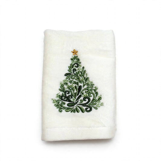 Ribbon Glow | White Embroidered Christmas Tea Towel Unisex