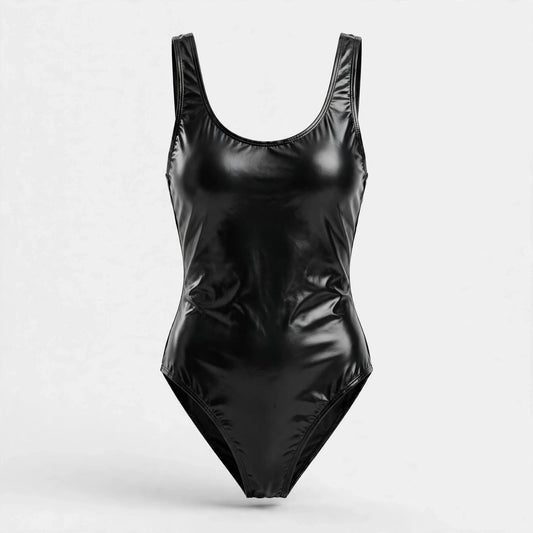 Seren Yarlow | Black Glossy Faux Leather Swimsuit For Women