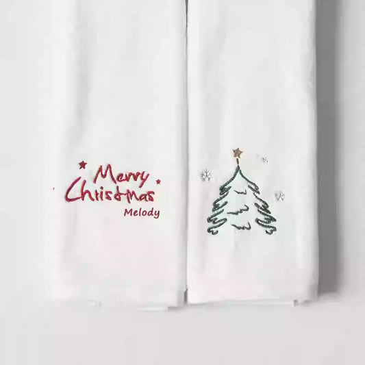 Stitched Joy | White Embroidered Merry Christmas Towel Unisex
