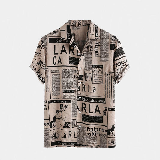 Victor Jephson | Newspaper Print Short Sleeve Shirt For Men
