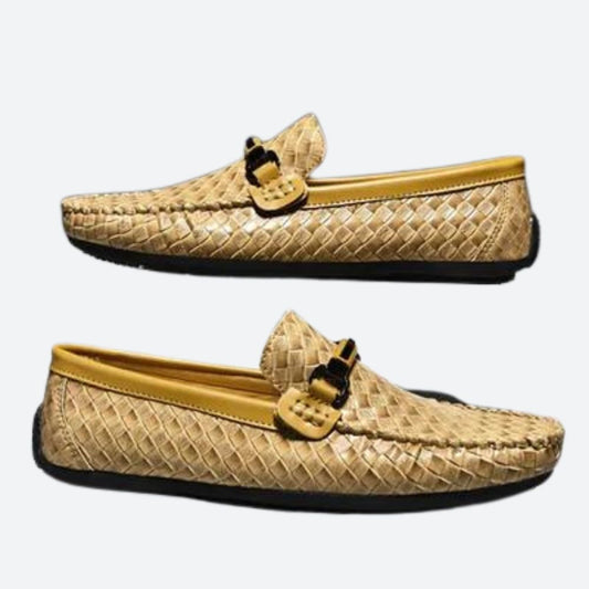 Zac Rowe | Black Woven Leather Tassel Moccasins For Men