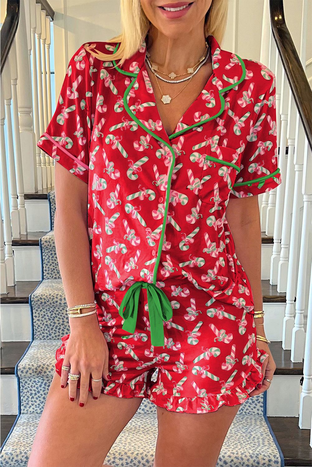 Tinsel Town | Candy Cane Print Christmas Pyjamas For Women