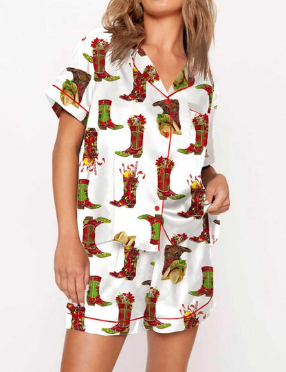 Jolly Night | Satin Santa Print Christmas Pyjamas For Women
