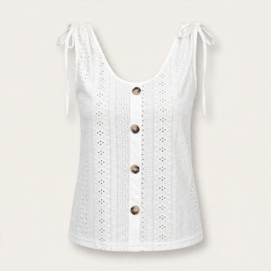 Lottie Merriweather | White Broderie Button Tank For Women